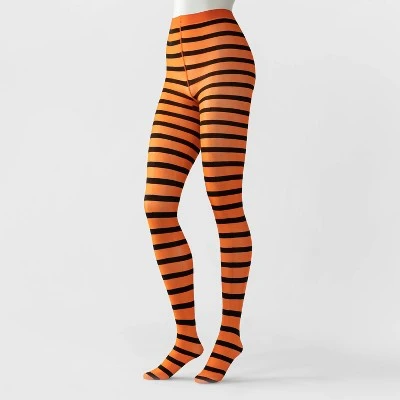Women's Striped Opaque Halloween Tights - Hyde & EEK! Boutique™ Black/Orange 1 Women's Striped Opaque Halloween Tights - Hyde & EEK! Boutique™ Black/Orange