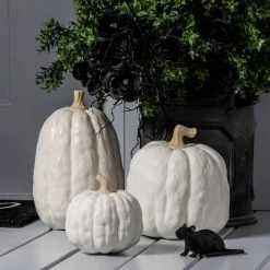 Hyde & EEK! Boutique Falloween Medium Sheltered Porch Pumpkin White Halloween Decorative Sculpture - Hyde & EEK! Boutique™