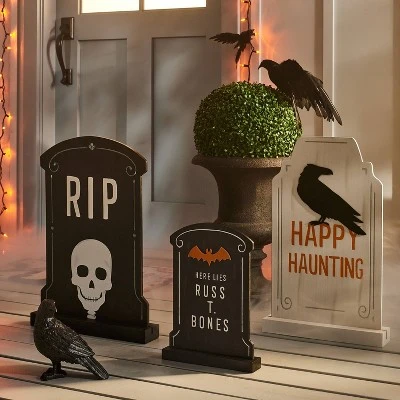 Hyde & EEK! Boutique Wood Black RIP with Skull Halloween Decorative Tombstone - Hyde & EEK! Boutique™ 1 Hyde & EEK! Boutique Wood Black RIP with Skull Halloween Decorative Tombstone - Hyde & EEK! Boutique™