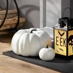 Hyde & EEK! Boutique 14" Painted Pumpkin Warm White Halloween Decorative Sculpture - Hyde & EEK! Boutique™