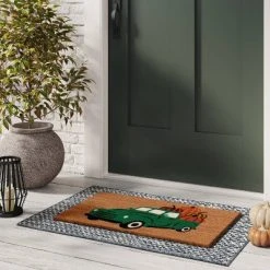 Hyde & EEK! Boutique 1'6"x2'6" Truck with Pumpkins Coir Doormat Green - Hyde & EEK! Boutique™