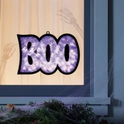 Hyde & EEK! Boutique 10" LED Hanging 'BOO' with Flame Effect Purple Halloween Silhouette Light - Hyde & EEK! Boutique™
