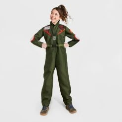 Kids' Fighter Pilot Halloween Costume Jumpsuit with Dog Tag - Hyde & EEK! Boutique™ Olive Green