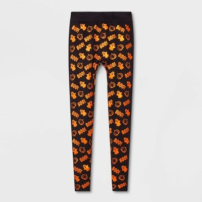 Women's Foil Printed "Boo!" Halloween Seamless Fleece Lined Leggings - Hyde & EEK! Boutique™ Black/Orange 2 Women's Foil Printed "Boo!" Halloween Seamless Fleece Lined Leggings - Hyde & EEK! Boutique™ Black/Orange - Image 2