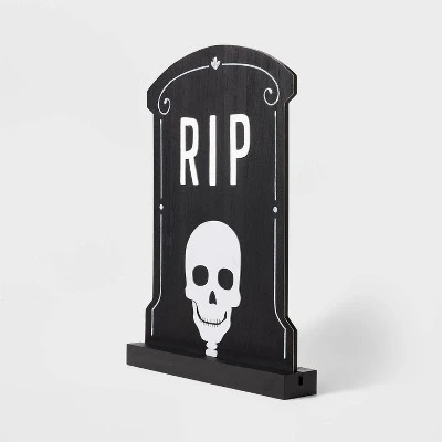 Hyde & EEK! Boutique Wood Black RIP with Skull Halloween Decorative Tombstone - Hyde & EEK! Boutique™ 2 Hyde & EEK! Boutique Wood Black RIP with Skull Halloween Decorative Tombstone - Hyde & EEK! Boutique™ - Image 2